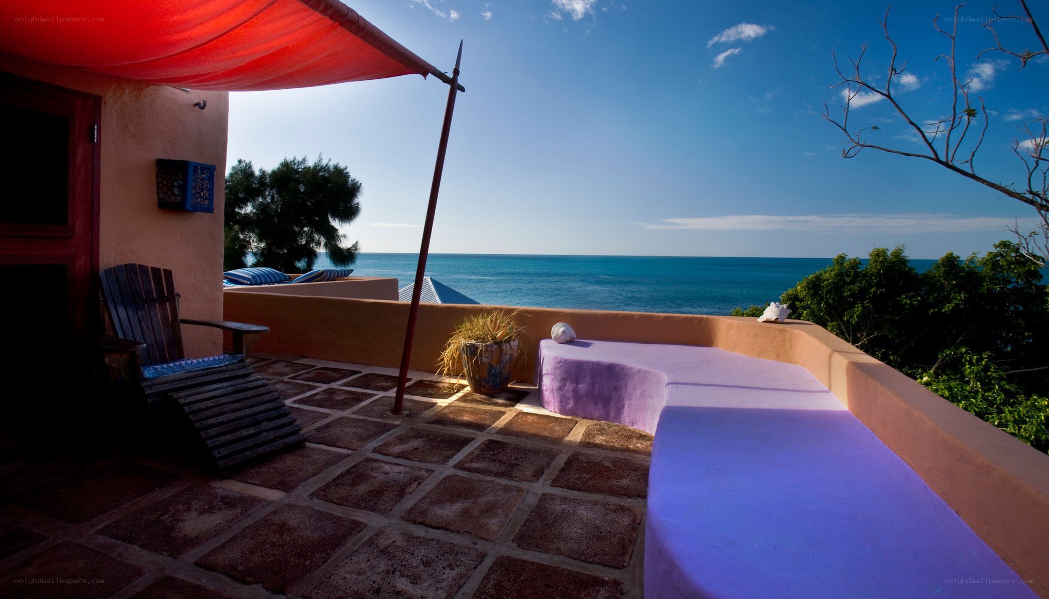 Ocean view patio with lounge seating