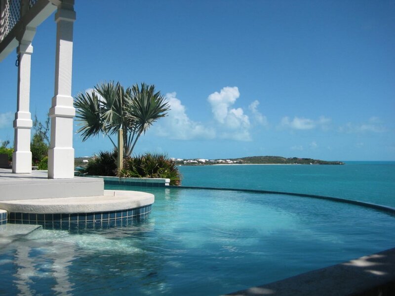 Ocean view pool with palm trees
