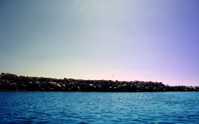 Ocean view with rocky breakwater