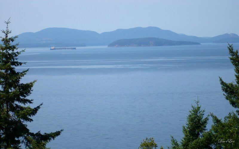 Ocean view with ship and mountains