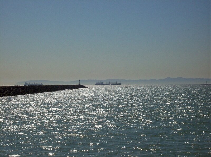 Ocean view with ships in distance