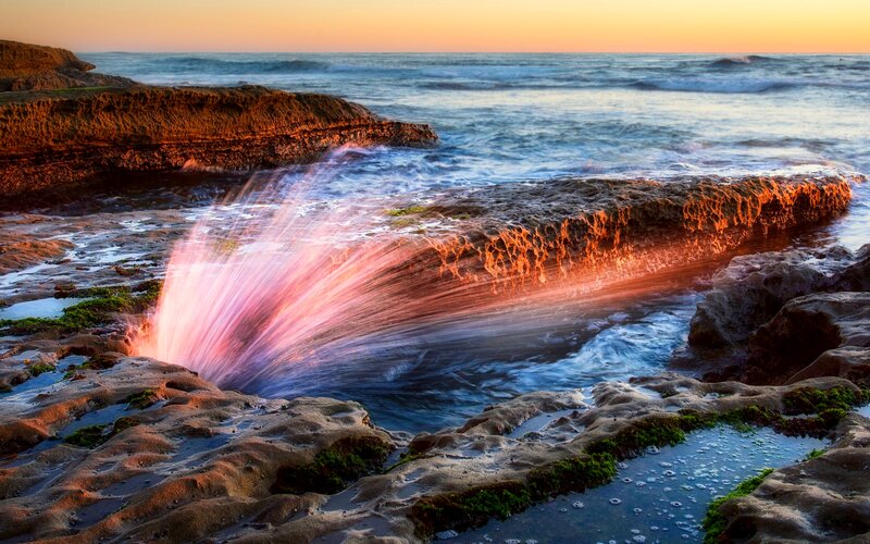Ocean Water Spraying from Rock