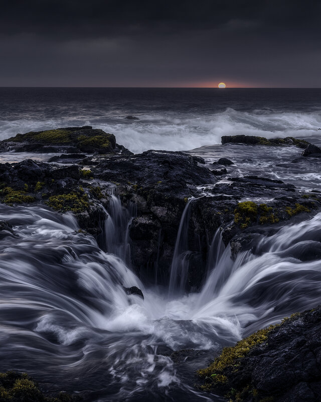 Ocean Waterfalls at Sunset — Black