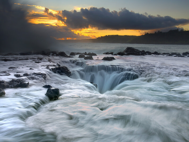 Ocean Waterfalls at Sunset — Blue