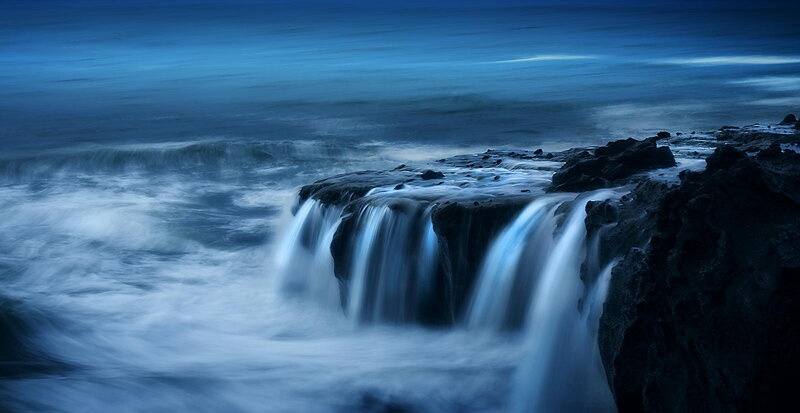 Ocean Waterfalls — Blue, Dramatic, Night
