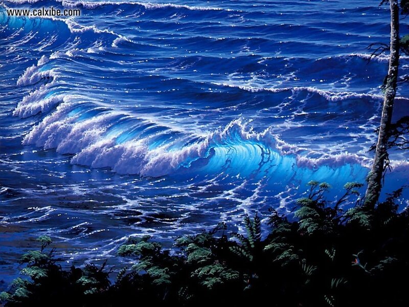 Ocean Wave at Night — Blue, Dramatic, Digital Art