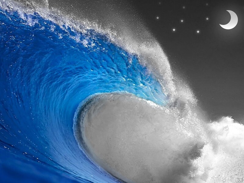 Ocean Wave at Night — Blue, Dramatic, Photograph