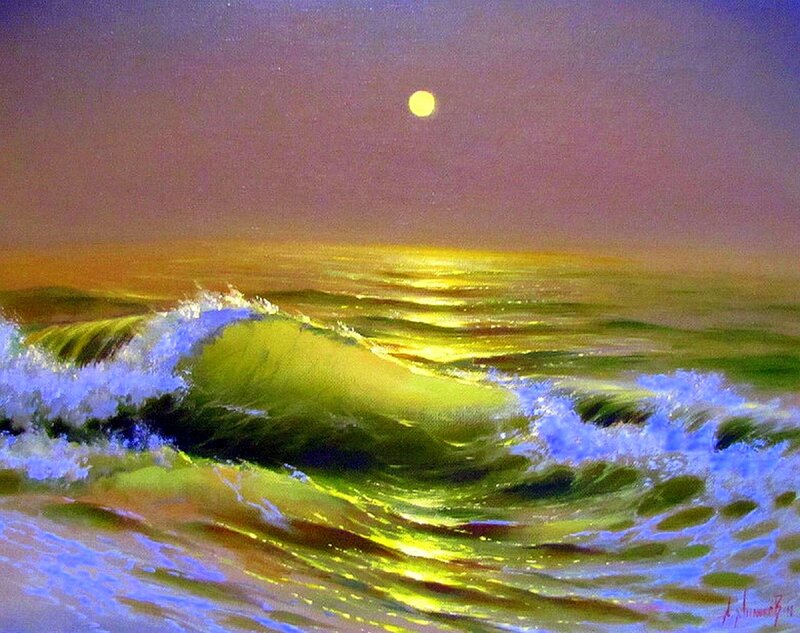 Ocean Wave at Night — Green