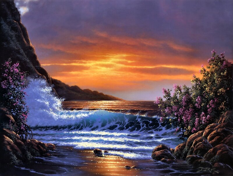 Ocean wave at sunset
