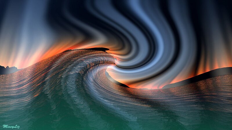 Ocean Wave at Sunset — Blue, Dramatic, Digital Art