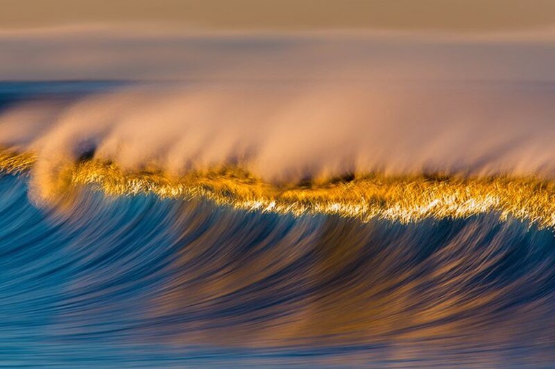 Ocean Wave at Sunset — Blue, Dramatic, Photograph, Foam