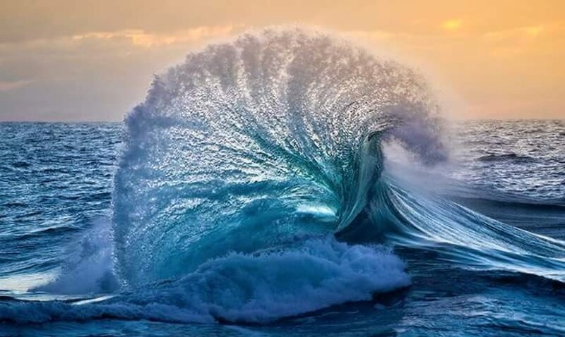 Ocean Wave at Sunset — Blue, Dramatic, Photograph, Sea, Sky