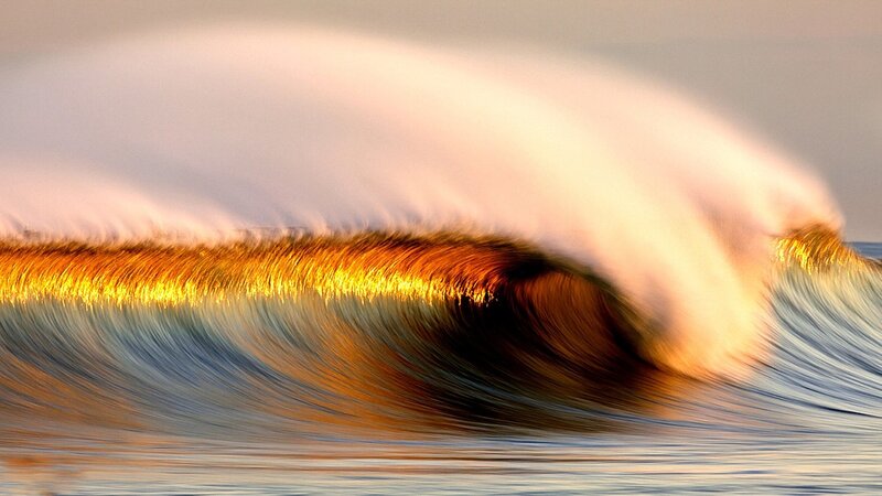Ocean Wave at Sunset — Blue, Dramatic, Photograph, Sunlight, Sea