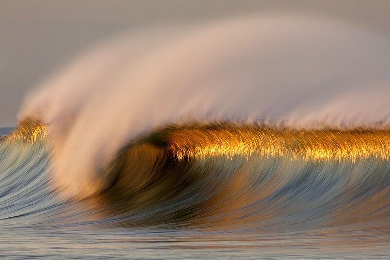 Ocean Wave at Sunset — Blue, Dramatic, Photograph