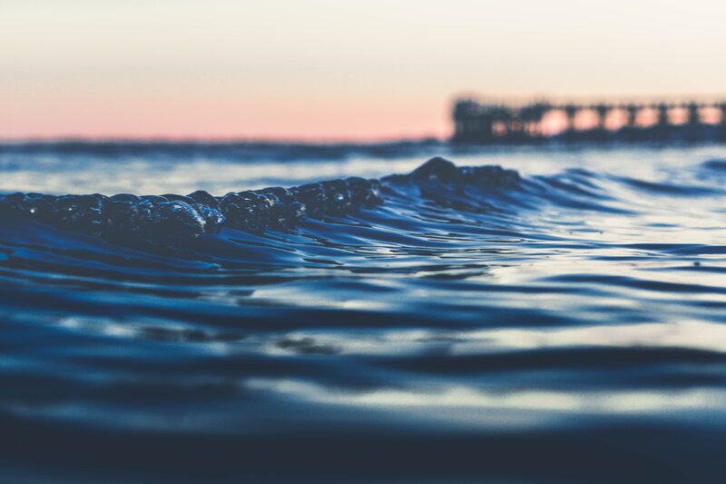 Ocean Wave at Sunset — Blue, Serene, Photograph, Sea