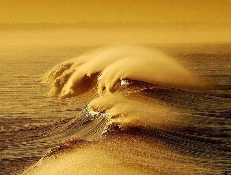 Ocean Wave at Sunset — Gold, Dramatic, Photograph, Sea