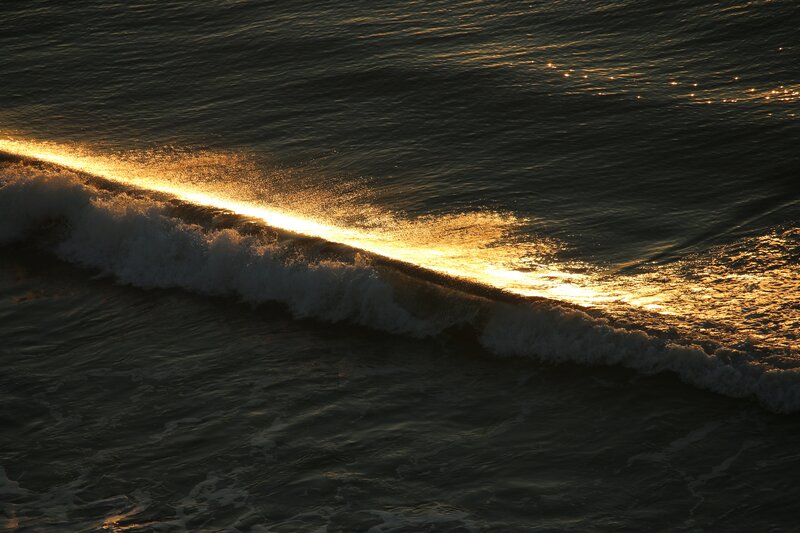 Ocean Wave at Sunset — Gold, Dramatic, Photograph, Sunlight, Sea