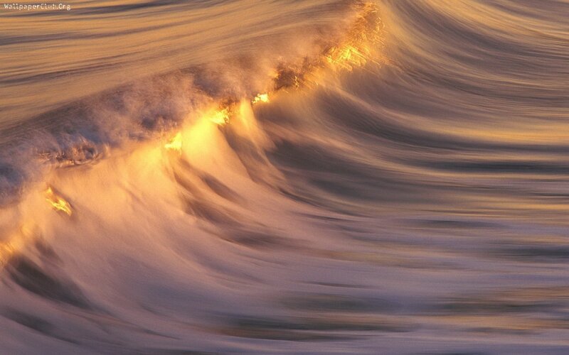 Ocean Wave at Sunset — Gold, Dramatic, Photograph, Sunlight