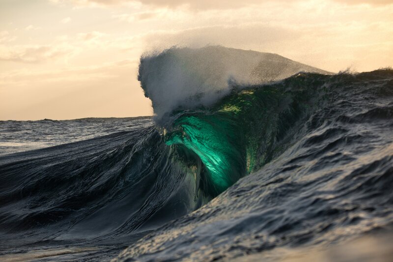 Ocean Wave at Sunset — Green, Dramatic, Photograph, Sea, Sky
