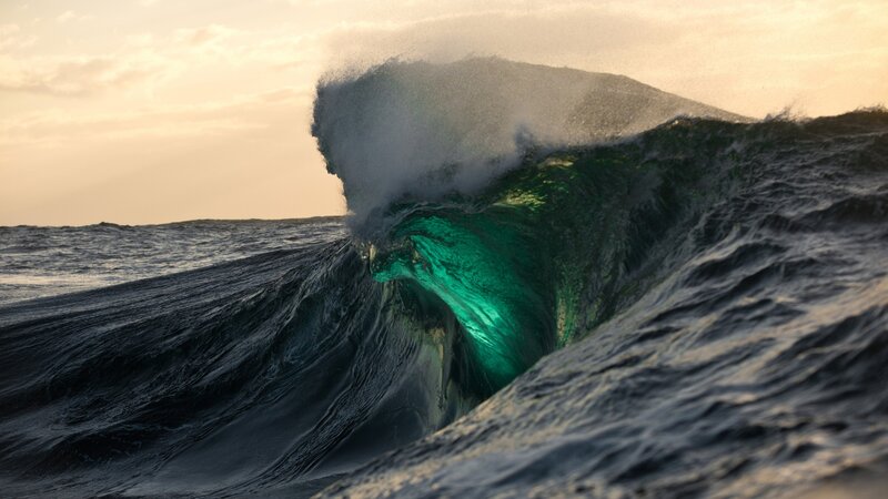 Ocean Wave at Sunset — Green, Dramatic, Photograph, Sea