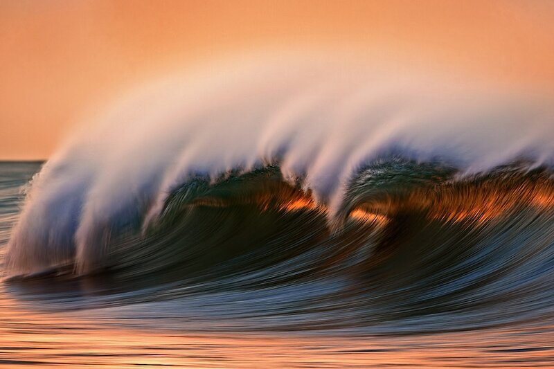 Ocean Wave at Sunset — Orange, Dramatic, Photograph, Sea Foam