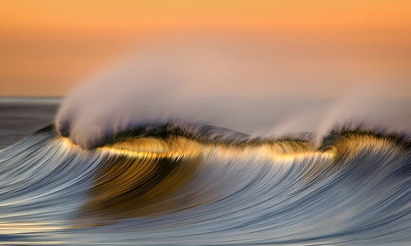 Ocean Wave at Sunset — Orange, Dramatic, Photograph, Sky, Sunlight