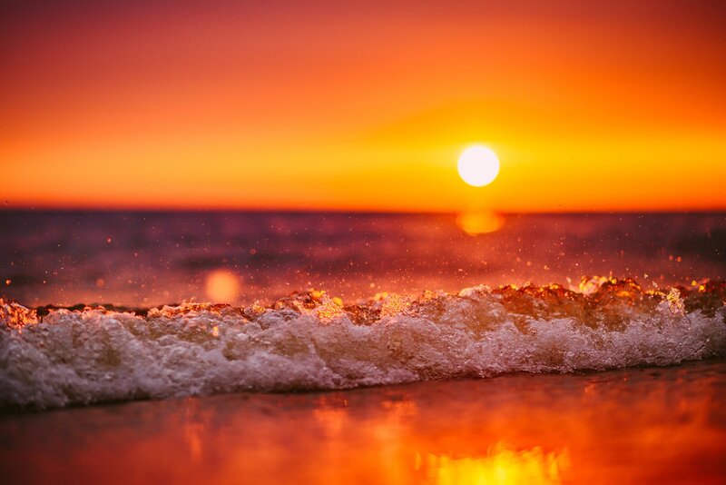 Ocean Wave at Sunset — Orange, Dramatic, Photograph, Sun, Sea