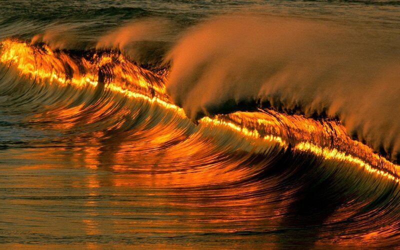 Ocean Wave at Sunset — Orange, Dramatic, Photograph