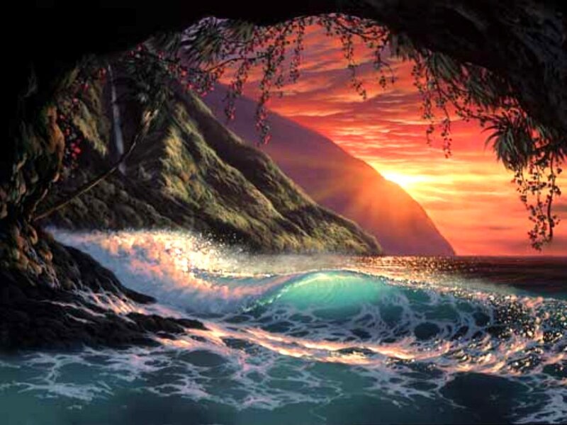 Ocean Wave at Sunset — Orange, Dramatic
