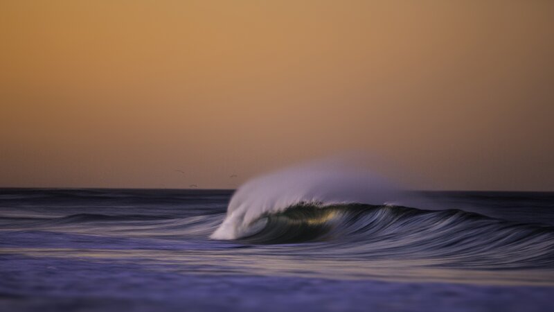 Ocean Wave at Sunset — Orange, Serene, Photograph, Sky