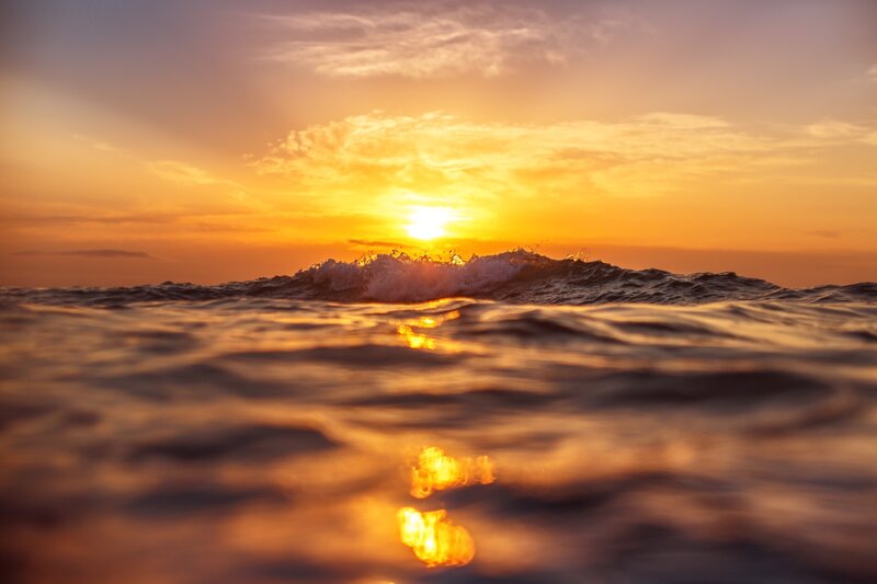 Ocean Wave at Sunset — Orange, Serene, Photograph, Sun, Sky