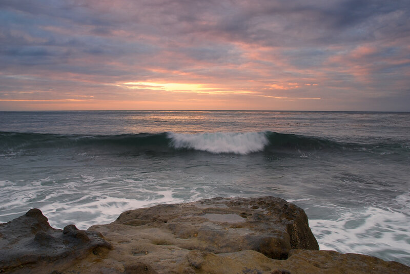 Ocean Wave at Sunset — Orange, Serene, Photograph