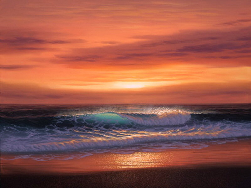 Ocean Wave at Sunset — Orange, Serene
