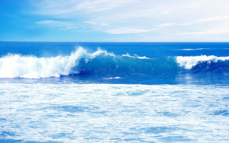 Ocean Wave Breaking — Blue, Calm