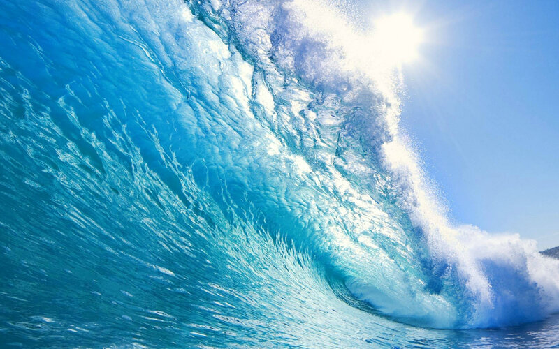 Ocean Wave Breaking — Blue, Dramatic, Afternoon, Photograph, Sun