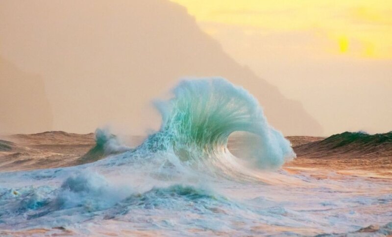 Ocean Wave Breaking — Blue, Dramatic, Sunset, Photograph