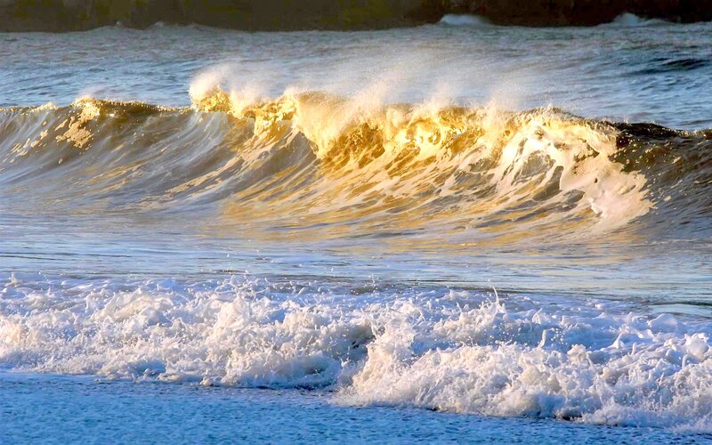 Ocean Wave Breaking — Blue, Dramatic, Sunset