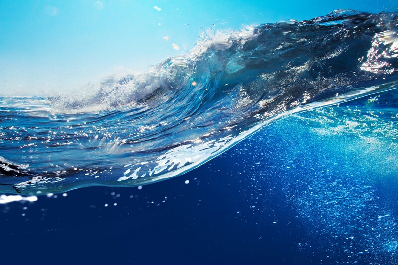 Ocean Wave Breaking — Blue, Dynamic, Afternoon, Photograph, Sea, Sky, Sunlight