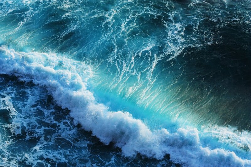 Ocean Wave Breaking — Blue, Dynamic, Photograph