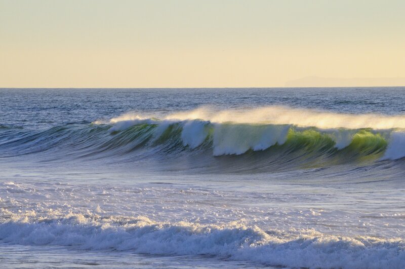 Ocean Wave Breaking — Blue, Serene, Sunset, Photograph