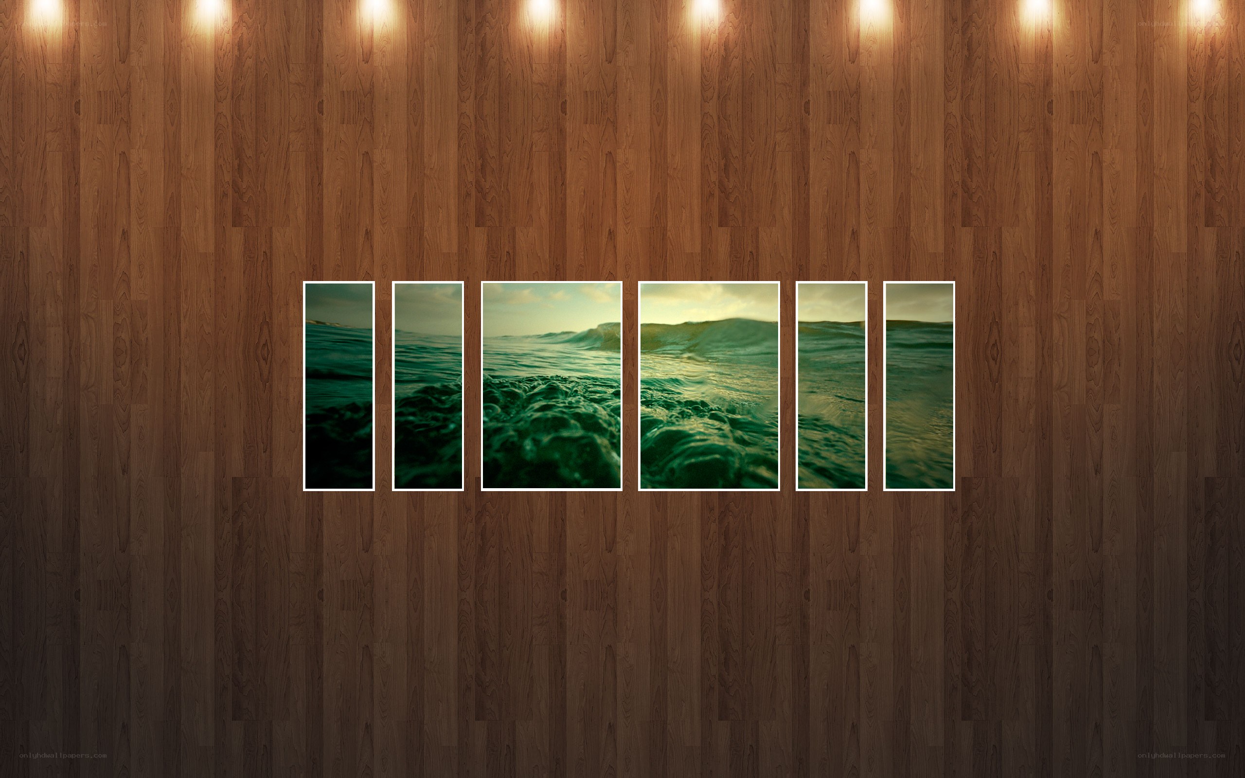 Ocean wave collage on wood wall