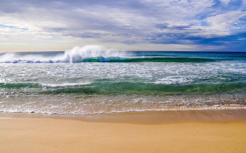 Ocean Wave Crashing — Blue, Dramatic, Afternoon, Photograph, Beach, Sky