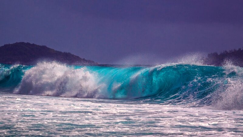 Ocean Wave Crashing — Blue, Dramatic, Afternoon, Photograph, Mountain