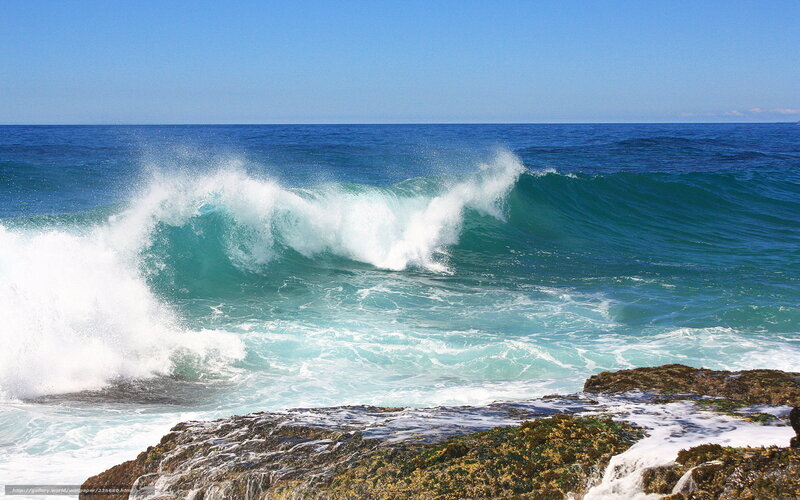 Ocean Wave Crashing — Blue, Dramatic, Afternoon, Photograph, Rocks, Sea Foam
