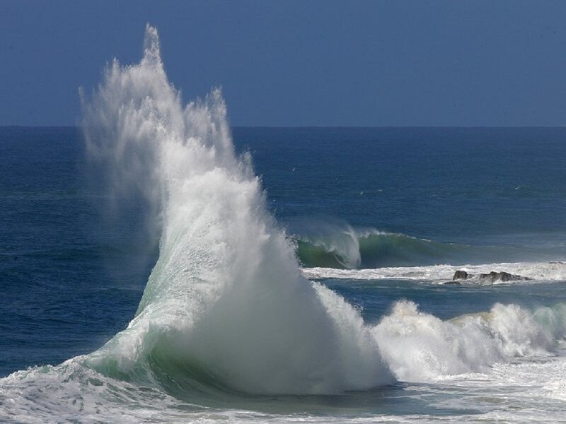 Ocean Wave Crashing — Blue, Dramatic, Afternoon, Photograph, Sea