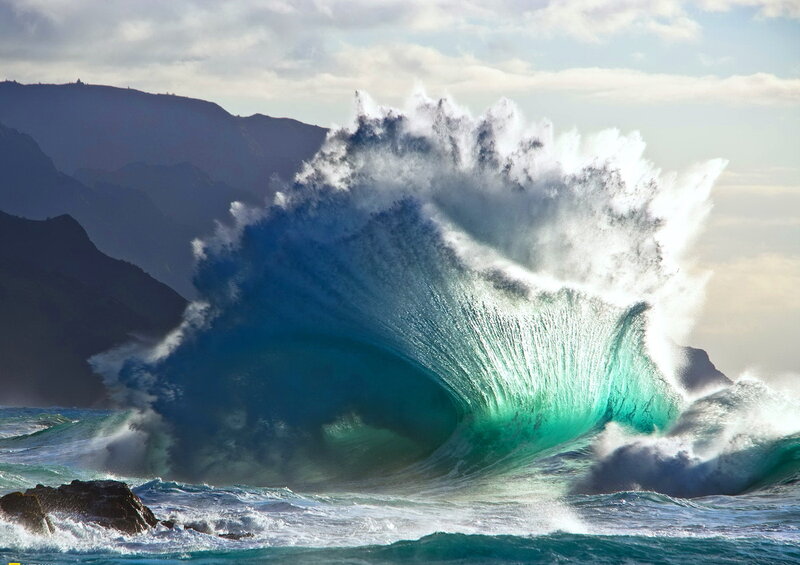 Ocean Wave Crashing — Blue, Dramatic, Afternoon