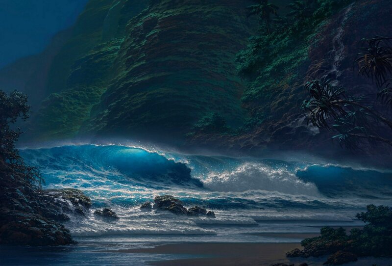 Ocean Wave Crashing — Blue, Dramatic, Night, Painting