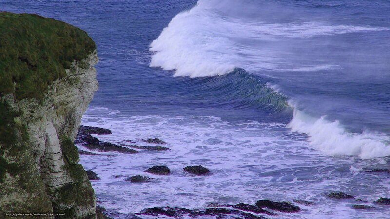 Ocean Wave Crashing — Blue, Dramatic, Photograph, Cliff, Rocks, Sea