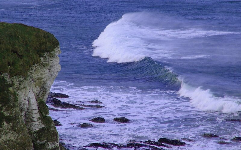 Ocean Wave Crashing — Blue, Dramatic, Photograph, Cliff
