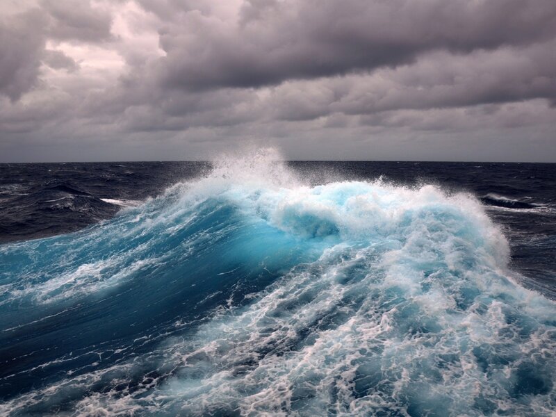 Ocean Wave Crashing — Blue, Dramatic, Photograph, Clouds, Sea, Sky